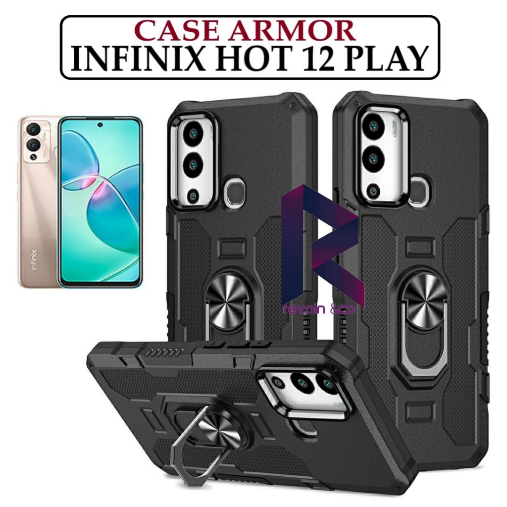 Case Armor INFINIX HOT 12 PLAY Iring Cincin Magnetic Kesing Hp Protect kamera Premium Hard Case Standing Robot Pelindung Kamera