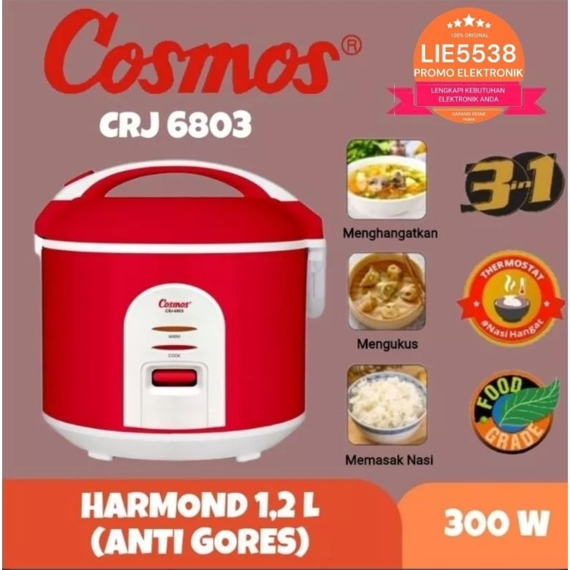 COSMOS CRJ-6803 / CRJ 6803 Rice Cooker Harmond (Anti Gores) 1,2 L GARANSI RESMI