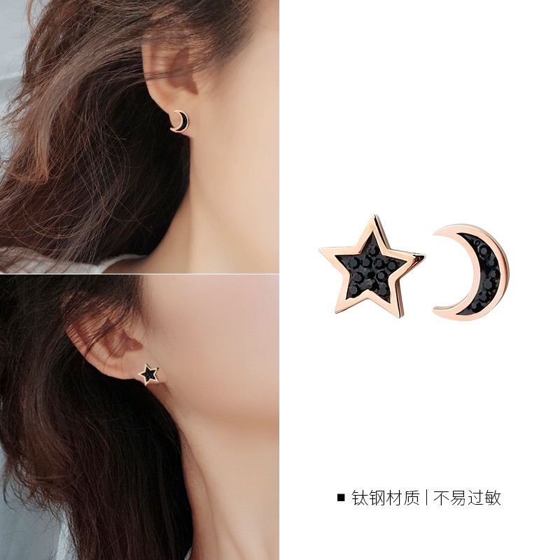 anting bulan bintang hitam titanium asli