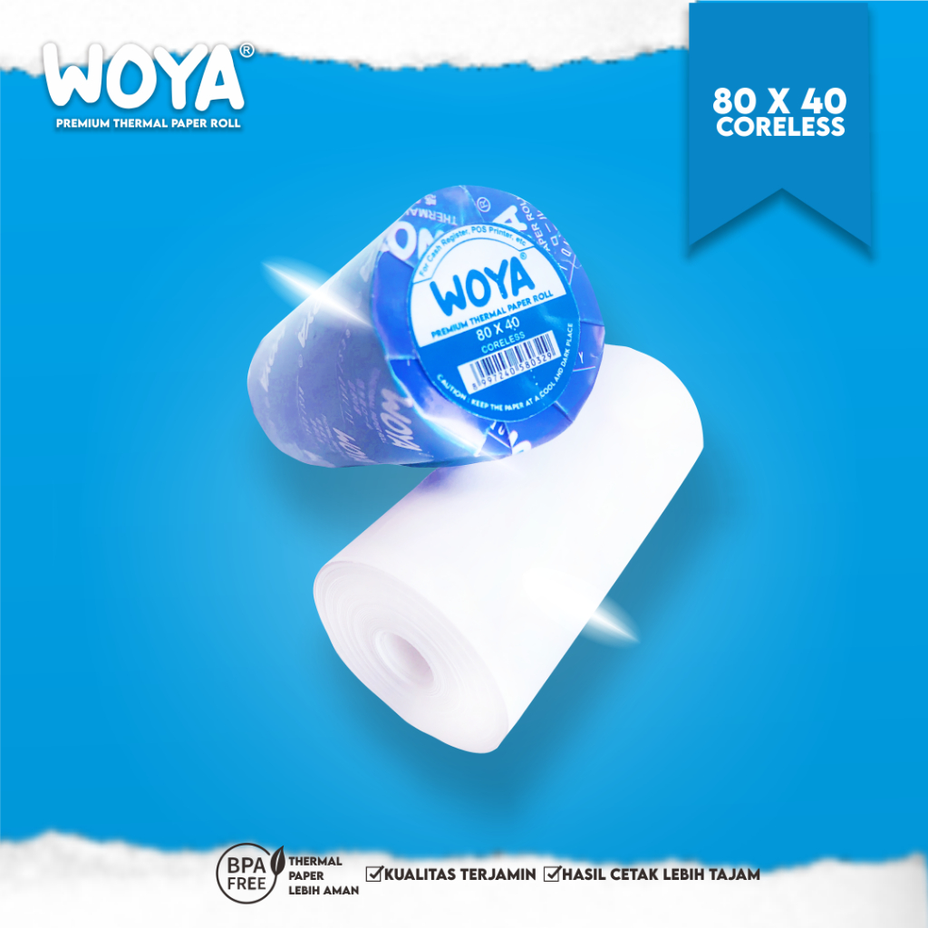 

WOYA Kertas Thermal 80X40 Coreless WOYA Kasir Struk Paper Roll Termal 80x40mm Thermal POS Printer 80mm 80x40 mm 80 x 40 Coreless