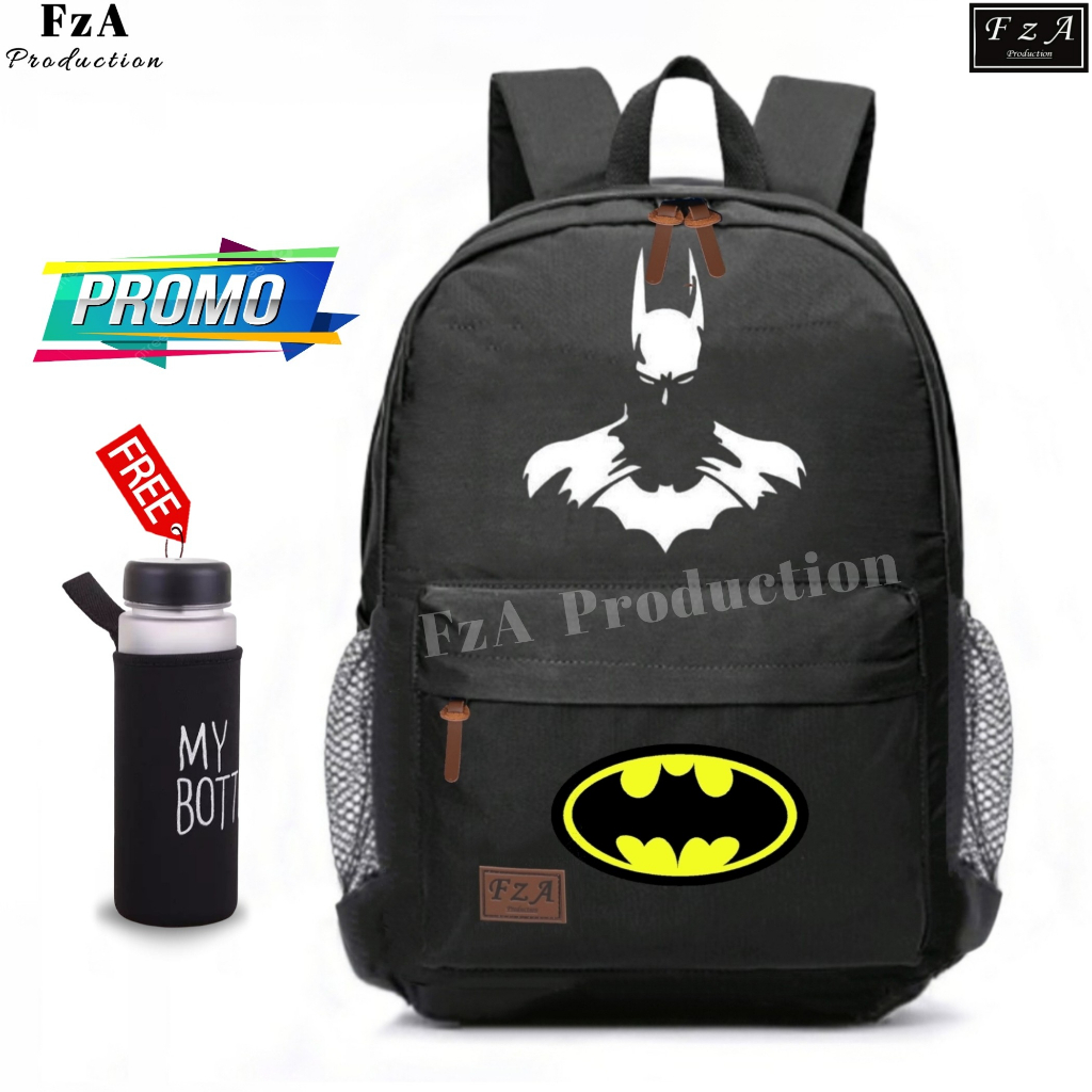 FzA Official -Tas Ransel anak laki laki - Tas Ransel Anak Sekolah - Tas Ransel Sekolah anak laki-laki anak perempuan Backpack Sekolah Anak [ High Quality ] - Black Caracture Kids FREEE My Bottle Minum