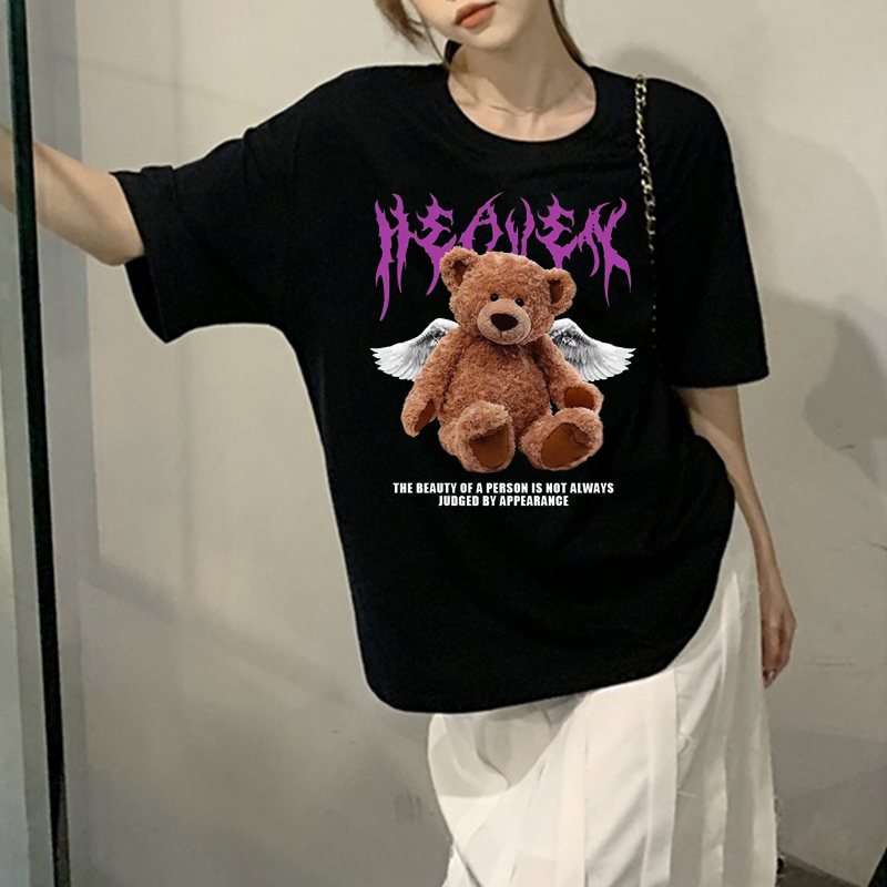 American Vintage Bear Cartoon Graphic Priting T-shirt