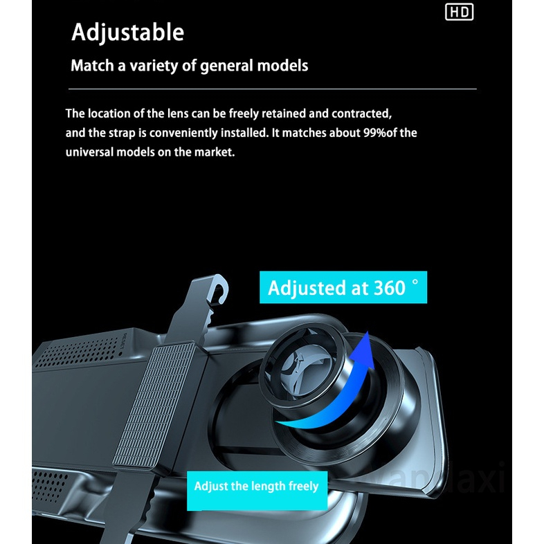 Dash Cam Car DVR Camera 10inci IPS Touch Screen Rearview Mirror Full HD 1080P Night Vision Stream Media Dual Lens Car Camera Spion 170° Wide Loop Recording