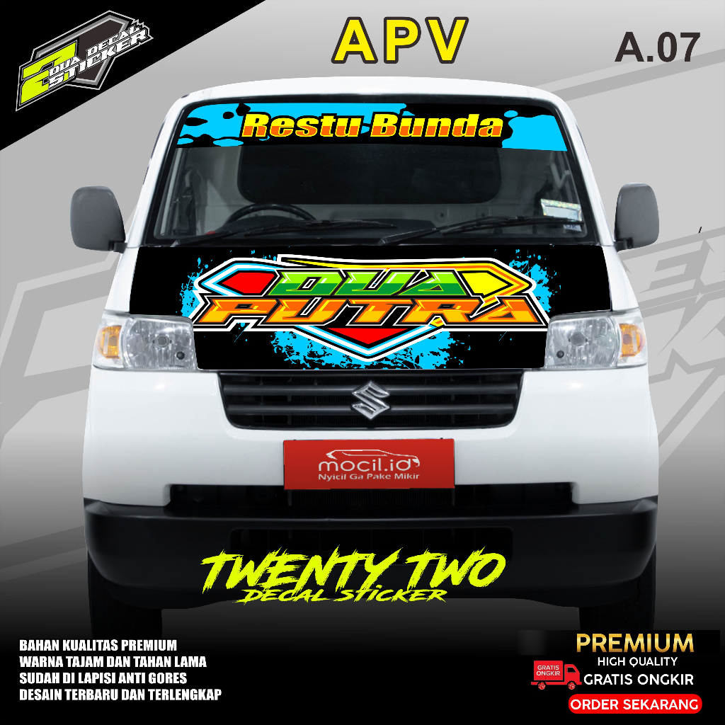 STIKER DECAL MOBIL APV PICKUP / KAP DEPAN  TWENTY TWO A.07