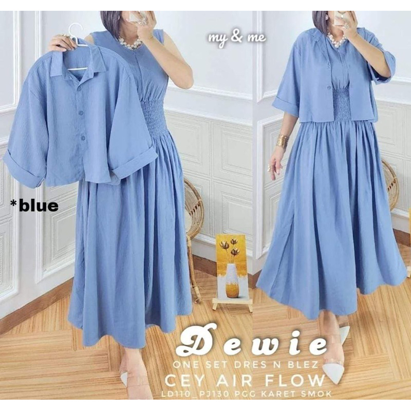 dewie set setelan dress dan outer