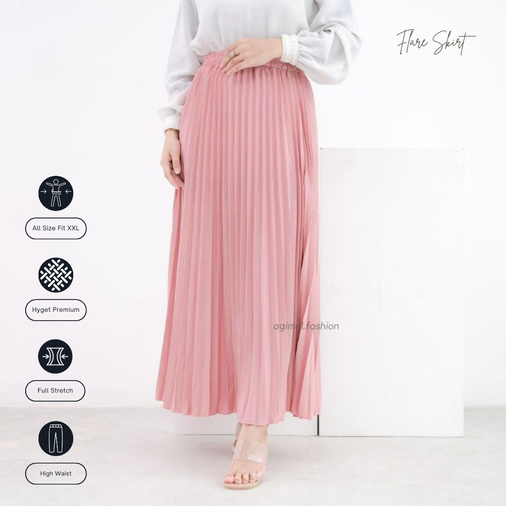 Rok Wanita Panjang Maxi Polos Jumbo Xxl Highwaist Premium Polos Casual Formal Pinggang Karet Outfit 