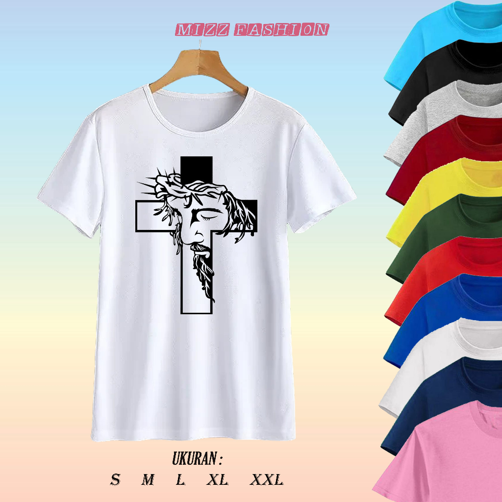 D167 KAOS SALIB FACE YESUS / KAOS ROHANI FACE YESUS / SIZE S M L XL XXL / SABLON DTF / T-SHIRT ATASA