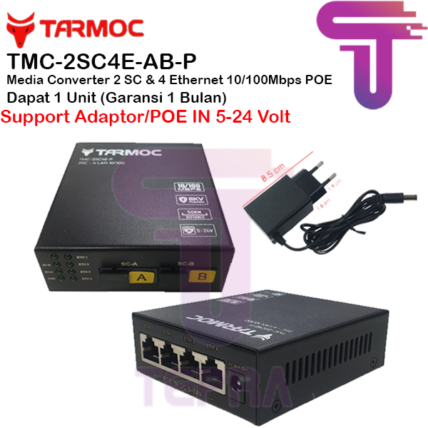 Tarmoc TMC-2SC4E-AB-P |Media Converter 2 FO 4 LAN 10/100 POE IN(5-24V)