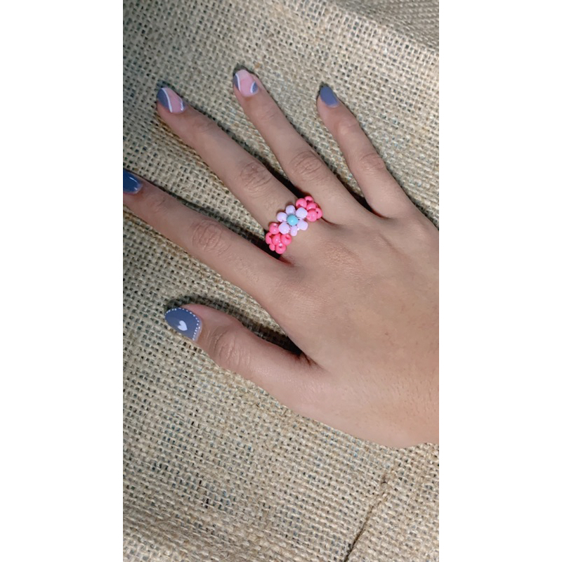Cincin Manik Bunga tebal pink | Cincin Manik - Manik wanita