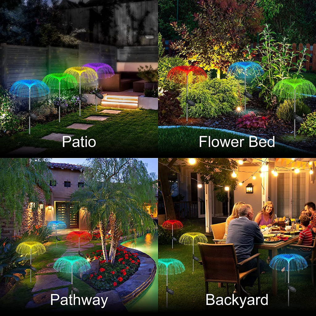 Lampu Taman LED Solar Berubah 7 Warna Tahan Air Lampu Kembang Api / Lampu Solar Outdoor Serat Optik Bunga Solar Jellyfish Lamp