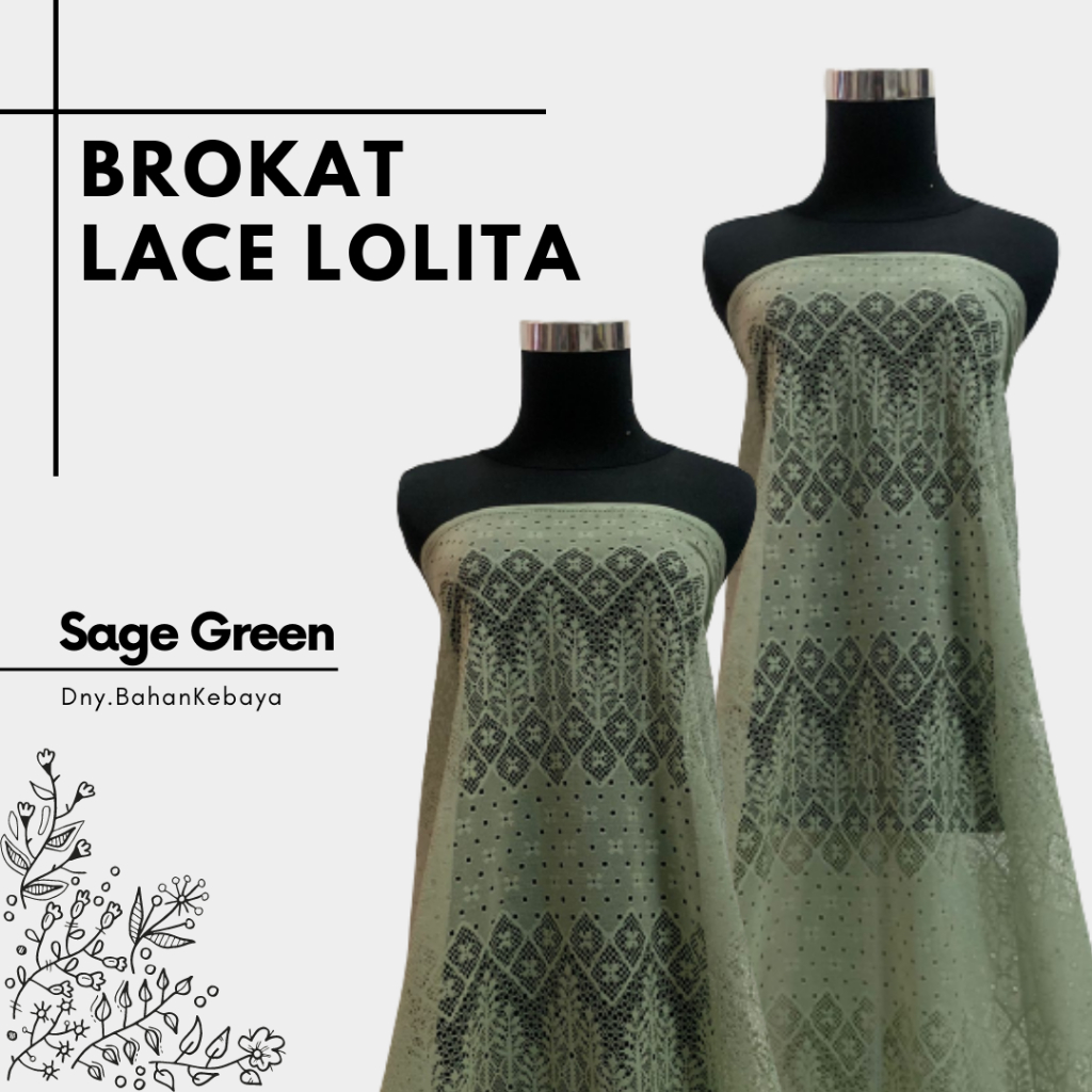 Kain Brokat Brukat Lace Lolita Warna Hijau Sage Green