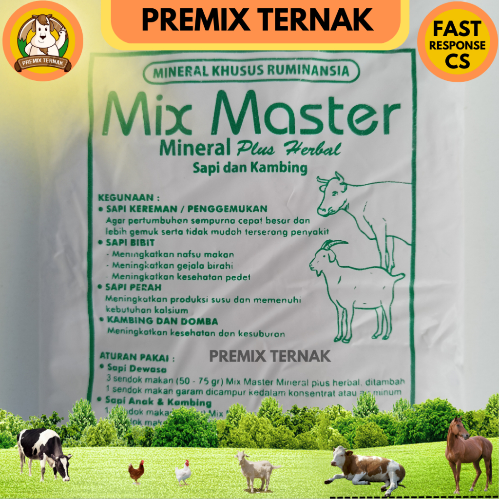 MIX MASTER PREMIX MINERAL HERBAL 1 kg - Premix Mineral Herbal Untuk Sapi Kambing Domba - Mineral Sapi - Mineral Kambing