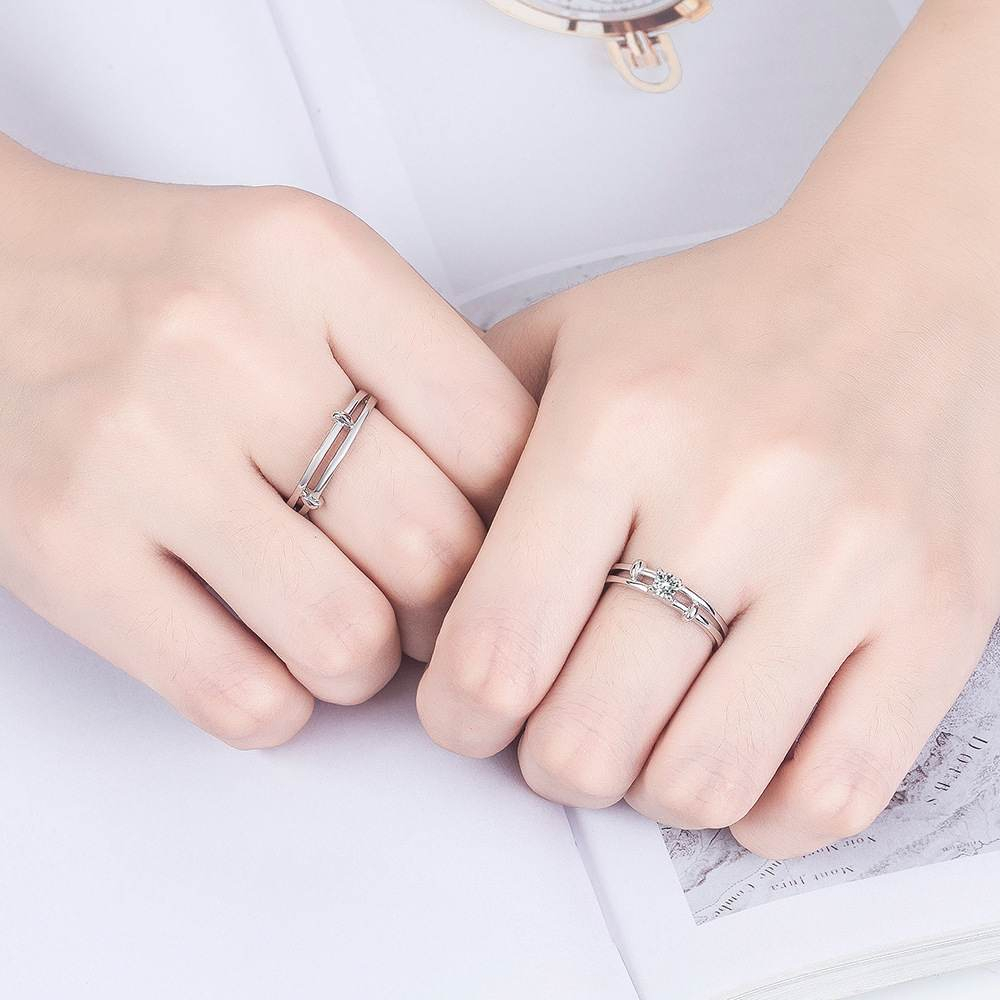 2pcs Cincin Pasangan / Cincin Couple Perak 925 Cincin Tunangan / Lamaran Pria Wanita Titanium Anti Karat