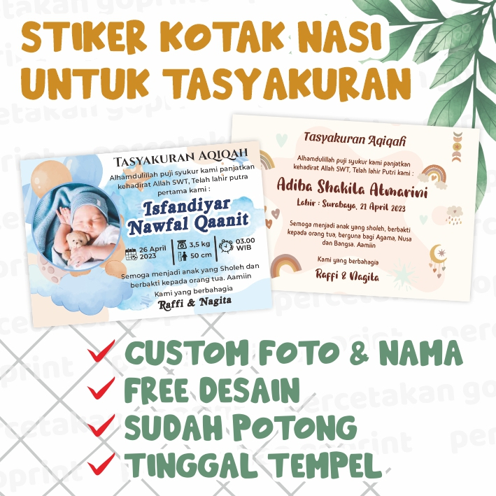 

Cetak Stiker Kotak Nasi Tasyakuran Aqiqah / Tedak siten / Tujuh Bulanan / Tasyakuran selapan bayi custom foto dan nama stiker kotak nasi tasyakuran