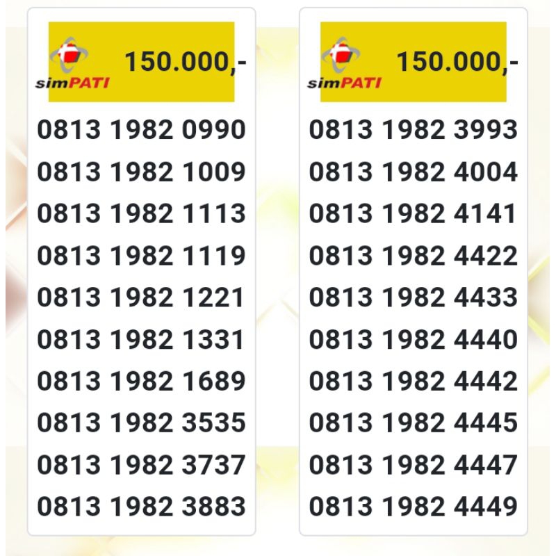 kartu perdana nomor cantik simpati 4g lte seri 1982 3737 bmi11