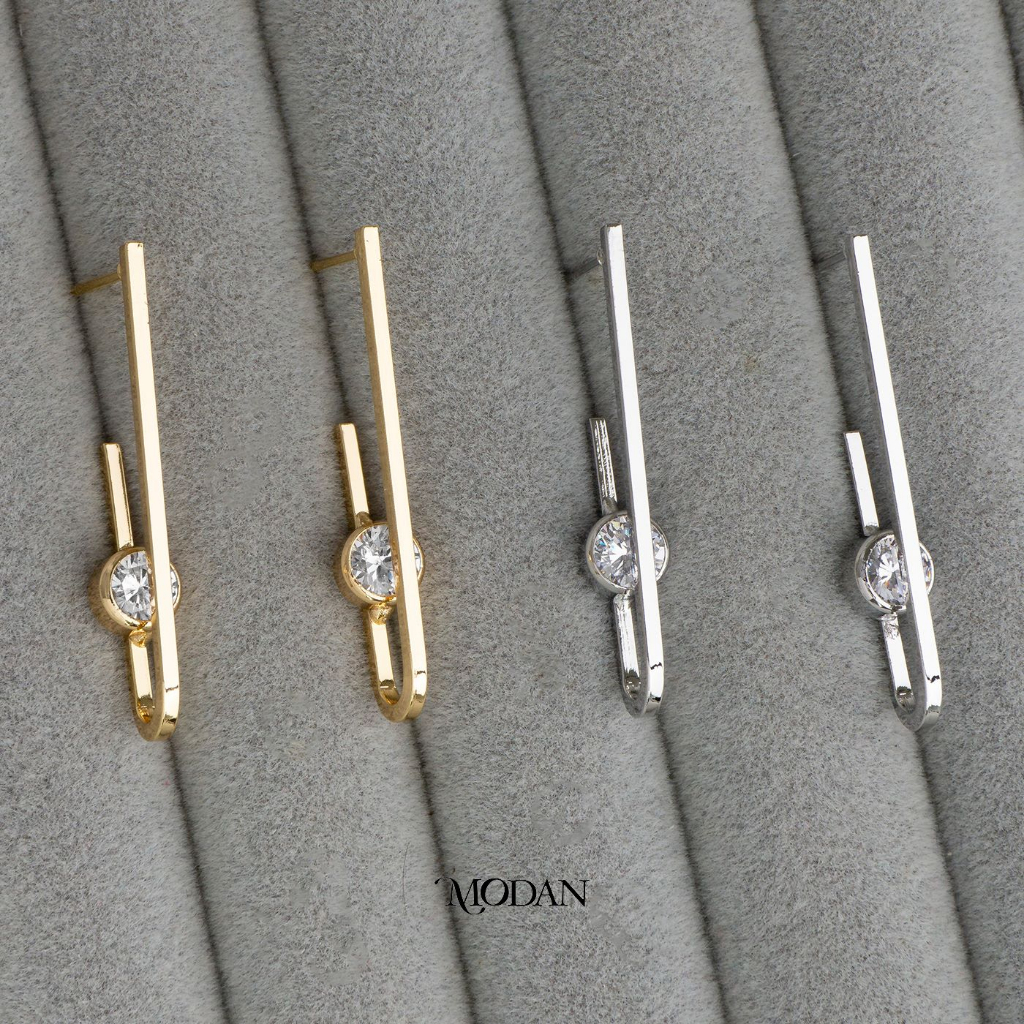 Modan - Elongated Paperclip Chain Long Gold Filled / White Gold Filled Drop Earrings Anting Tusuk Lo