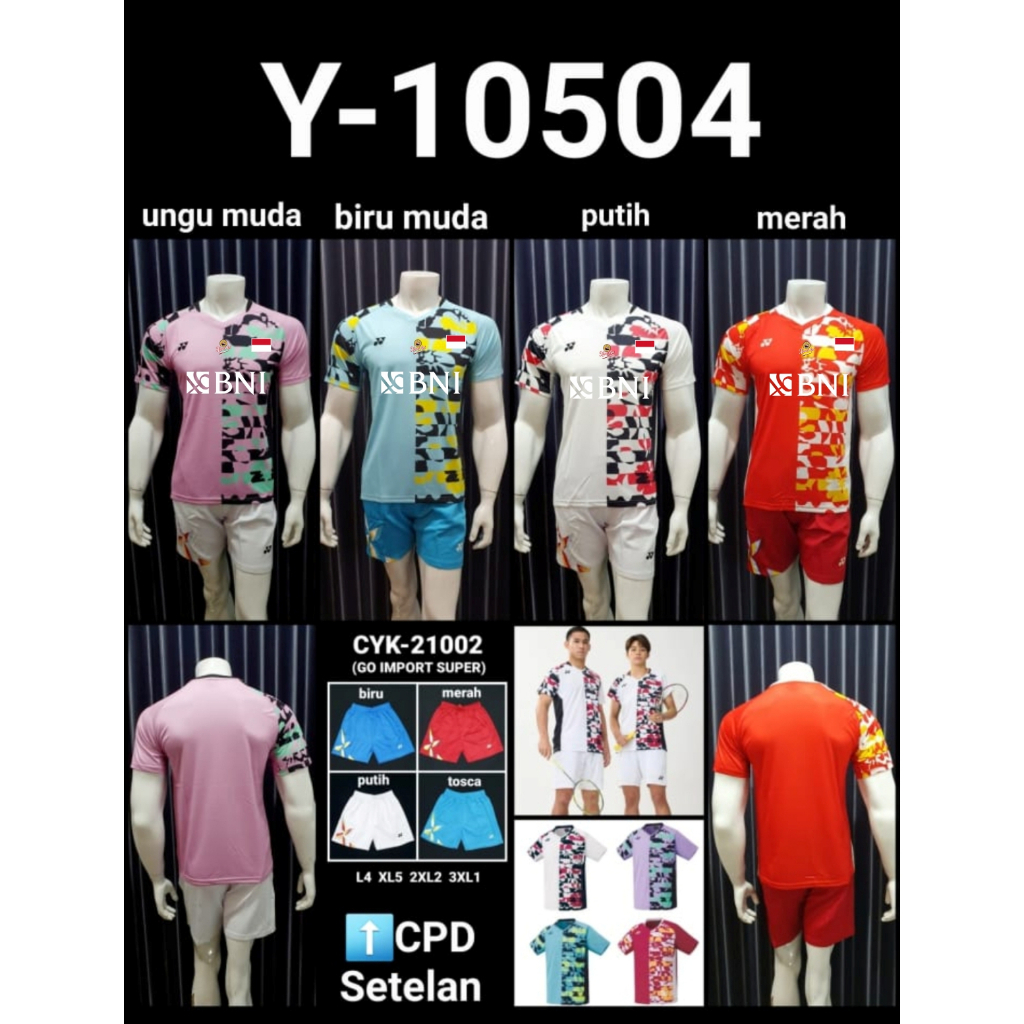 Jersey Badminton Y10504 Grade Original Import + Sablon Sponsor Di Dada