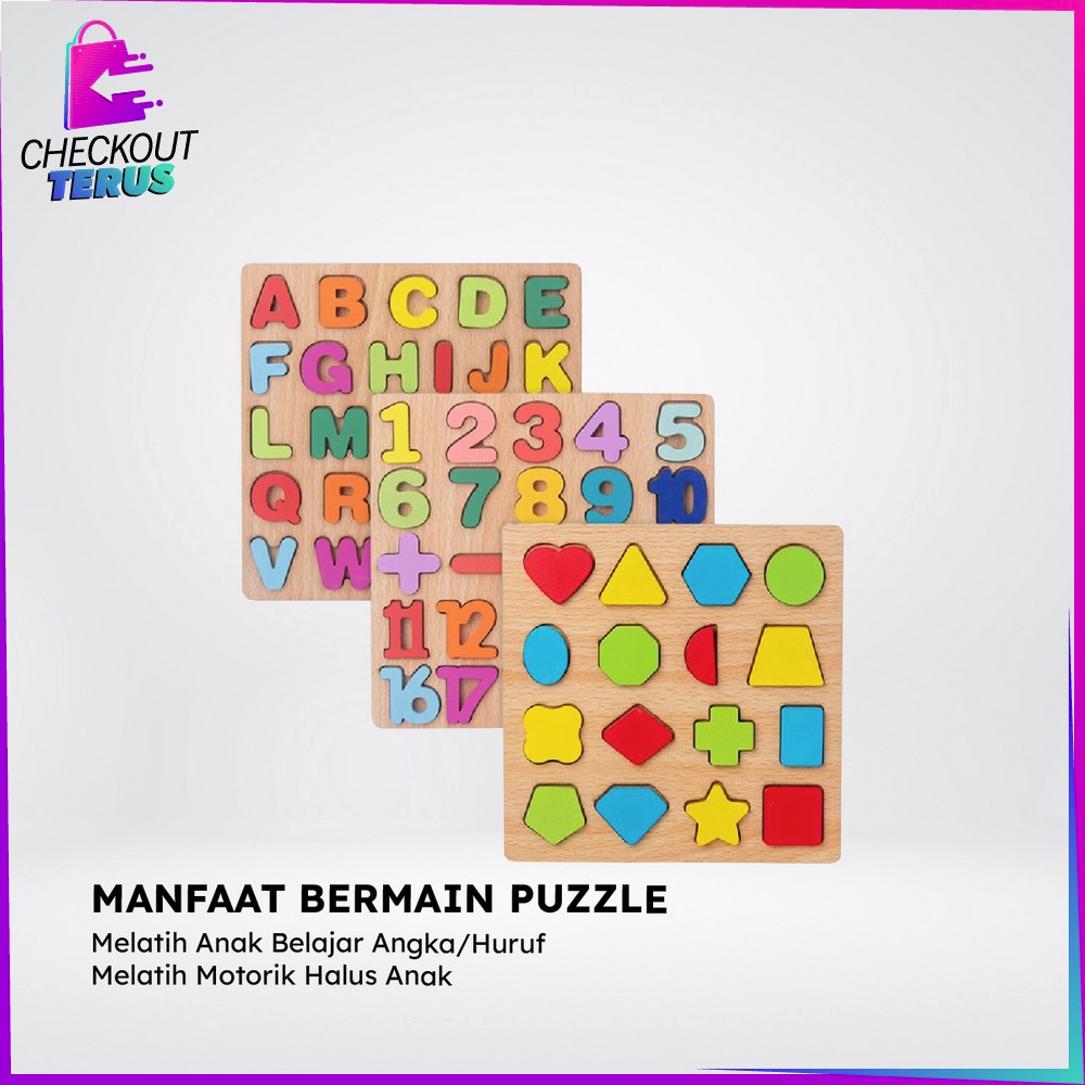 CT M313 Mainan Edukasi Anak Puzzle Kayu 3D Huruf Angka Wooden Toys Mainan Kayu Anak Bangun Datar Puzzle Alphabet
