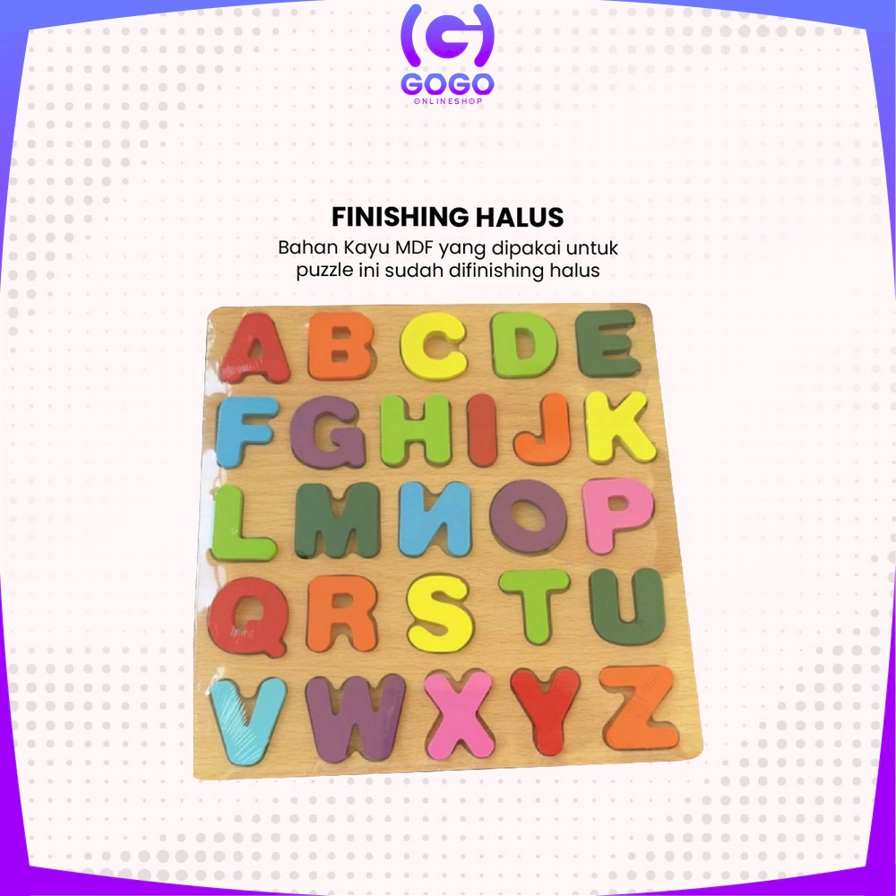 GOGO-M313 Mainan Edukasi Anak Puzzle Kayu 3D Huruf Angka dan Bangun Datar / Puzzle Alphabet Mainan Kayu Anak / Wooden Toys ABC Kids