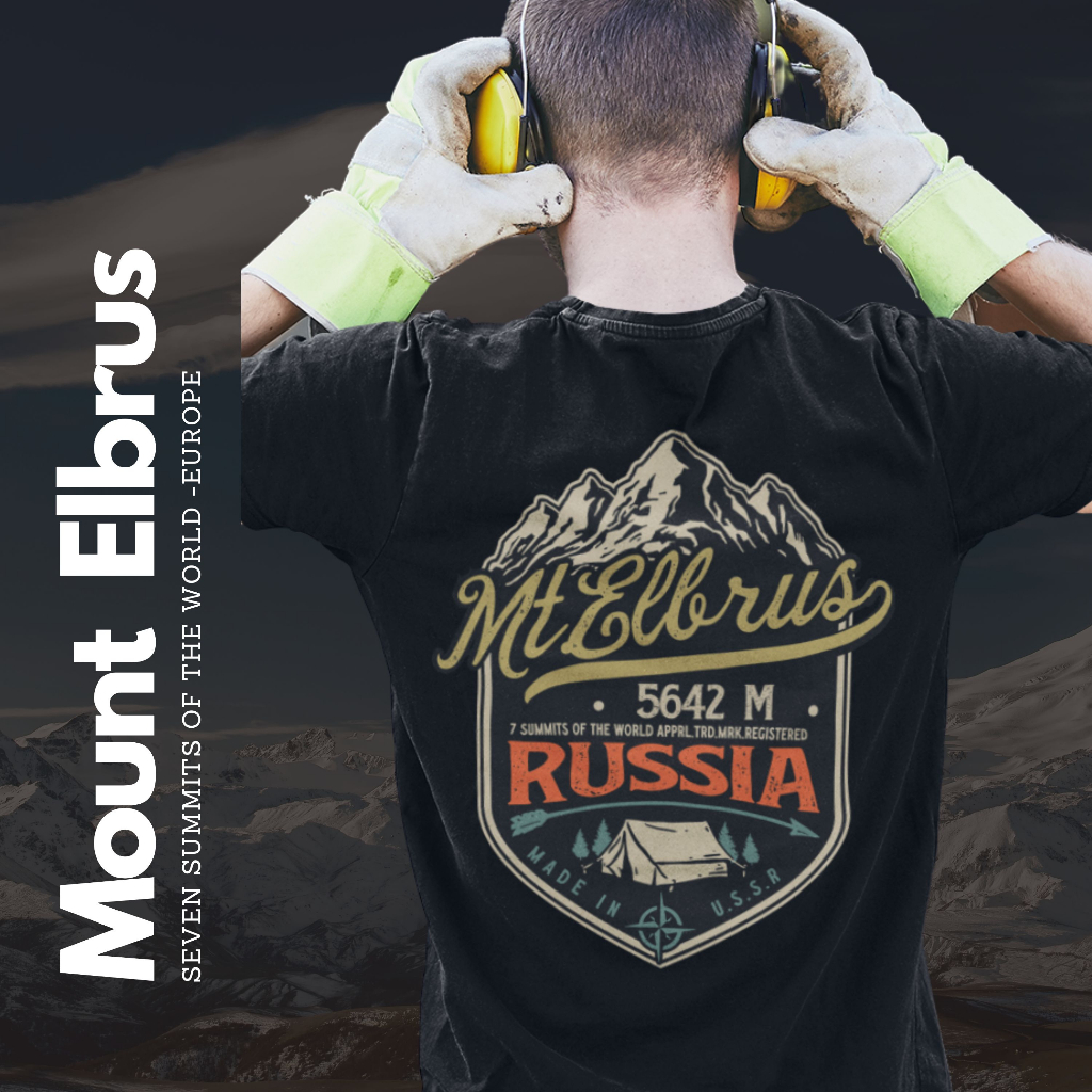 Kaos Gunung 7 Summit Mount Elbrus Europe Vintage Retro