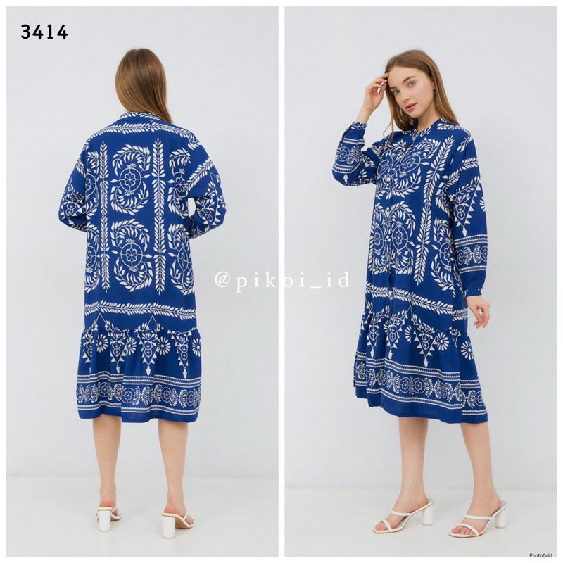 Dress wanita lengan panjang / vintage dress diora full kancing / busui dress tunik wanita 3414