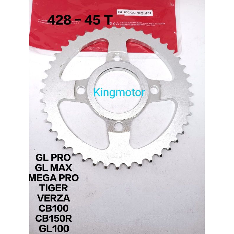 GIR BELAKANG GEAR PLATINUM 45T 45 T GLPRO GLMAX NEOTECH MEGAPRO TIGER VERZA CB 100 CB 150 R GL PRO M