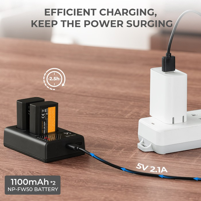 KNF Concept Battery Sony NP-FW50 2-Pack + Dual Charger + Cleanin Cloth