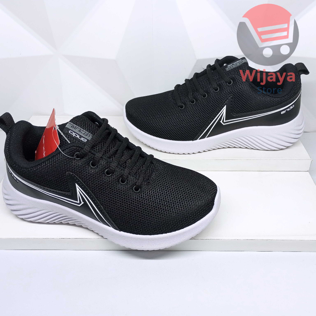 Sepatu Sekolah Ando 35-38 Sneaker Anak Hitam Polos Putih Strap Velcro yang Praktis MORGAN LIAM BOAZ SIP