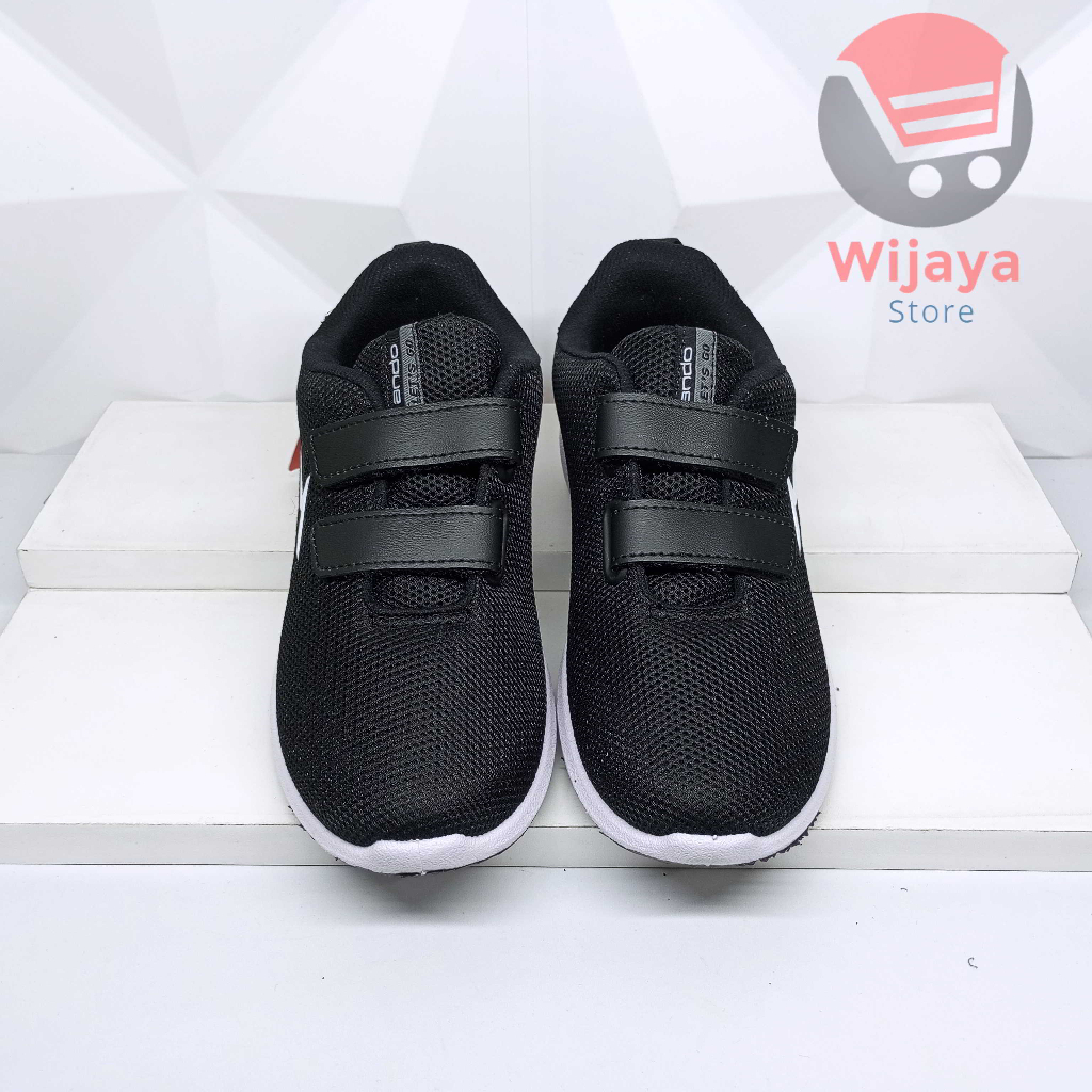 Sepatu Sekolah Ando 31-34 Sneaker Anak Hitam Polos Putih Strap Velcro yang Praktis PINO LIAM BSC