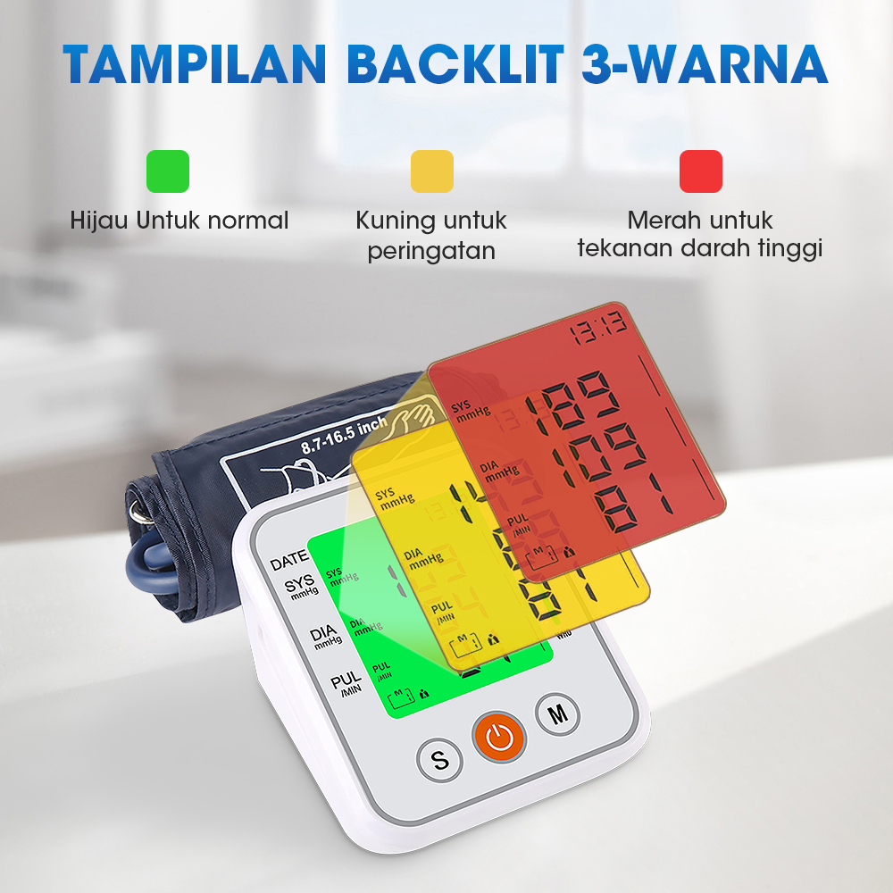 Tensimeter Digital Otomatis Versi Upgrade Desain Backlight 3 Warna Alat Tensi Darah Digital Tensimeter Lengan Atas Rumah Tangga