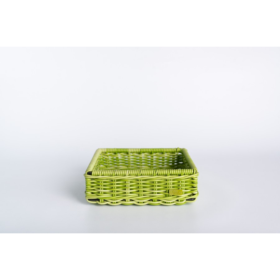 Box Keranjang Penyimpanan | Viro Framed Low Square Basket in Grass Green - Medium | Keranjang Anyaman Estetik Rotan Sintetis Premium, Kotak Organizer Multi Fungsi