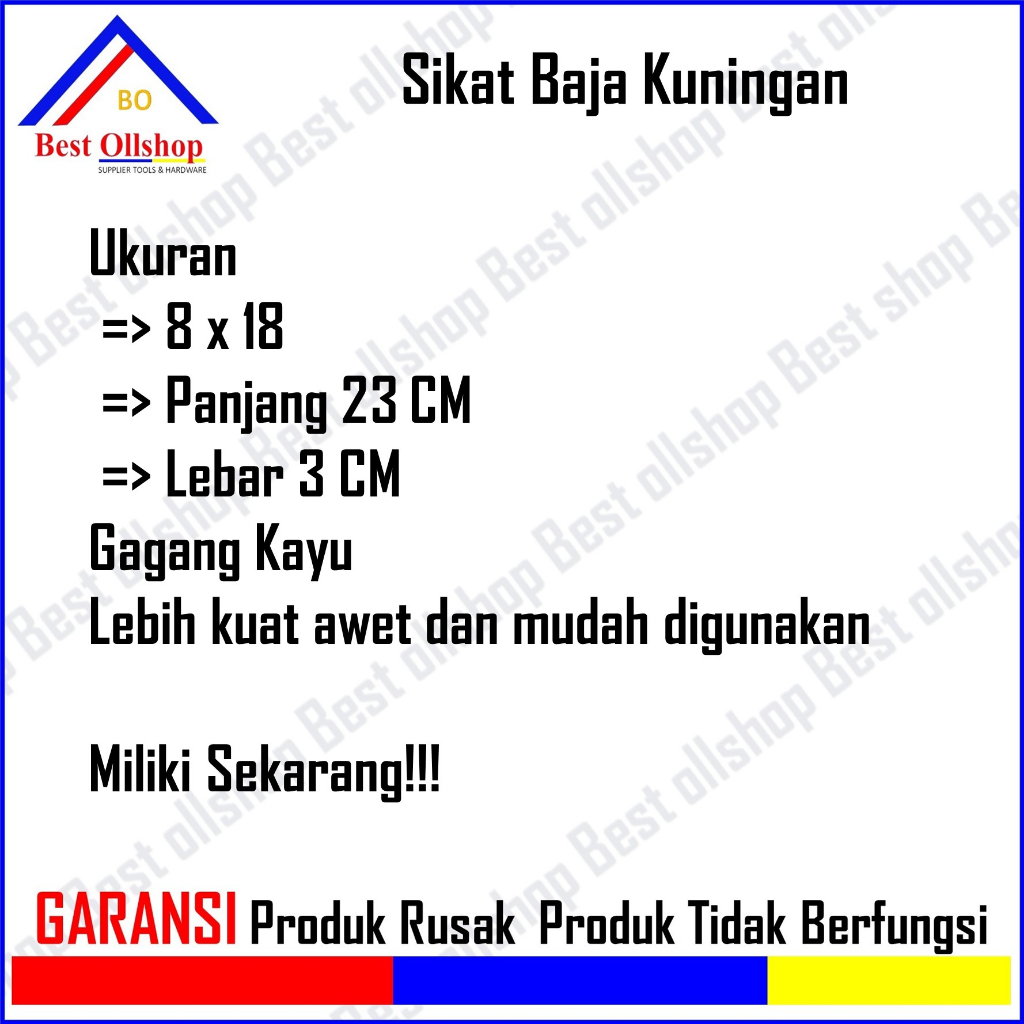 Sikat Kawat Kuning Kuningan Gagang Kayu Wooden Handle Steel Wire Brush 8x18 Kecil