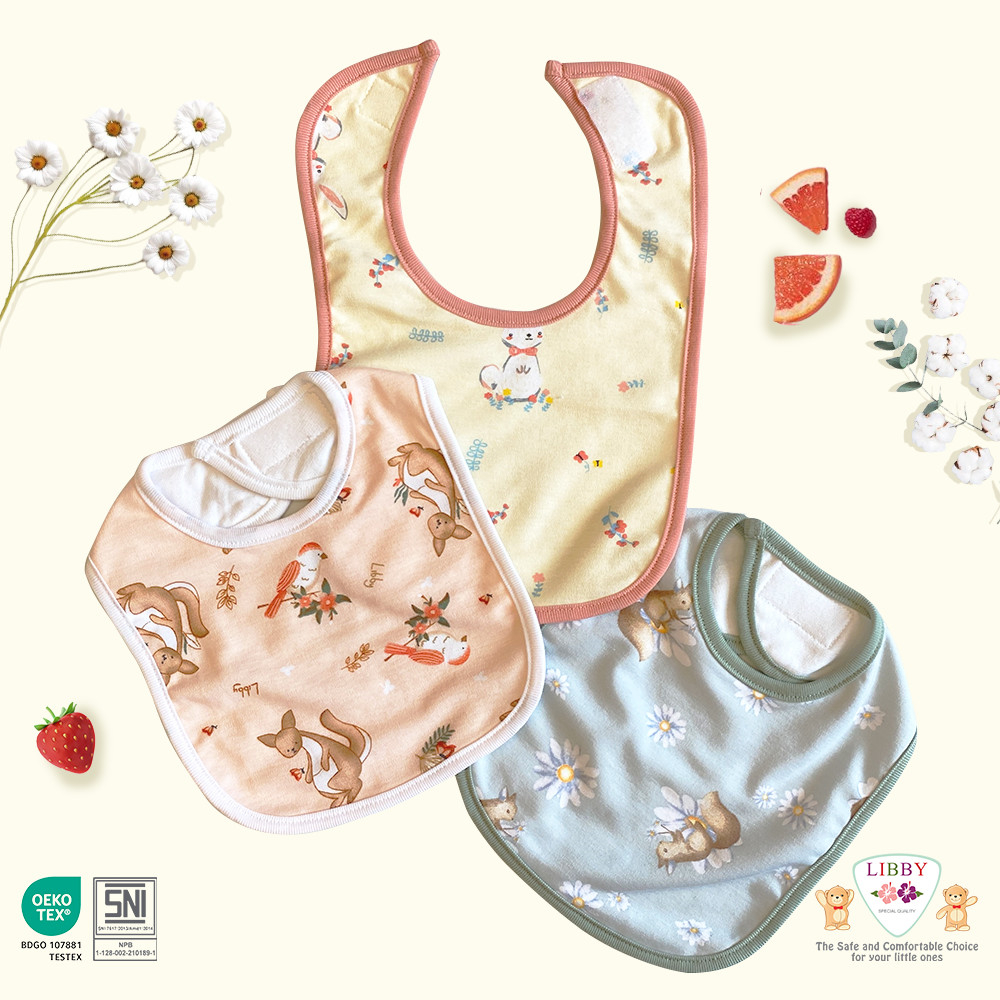 [TOMS] [BUNDLE HEMAT 3pcs] LIBBY (3pcs) Slaber BIB Perekat Bayi Motif Terbaru Grosir