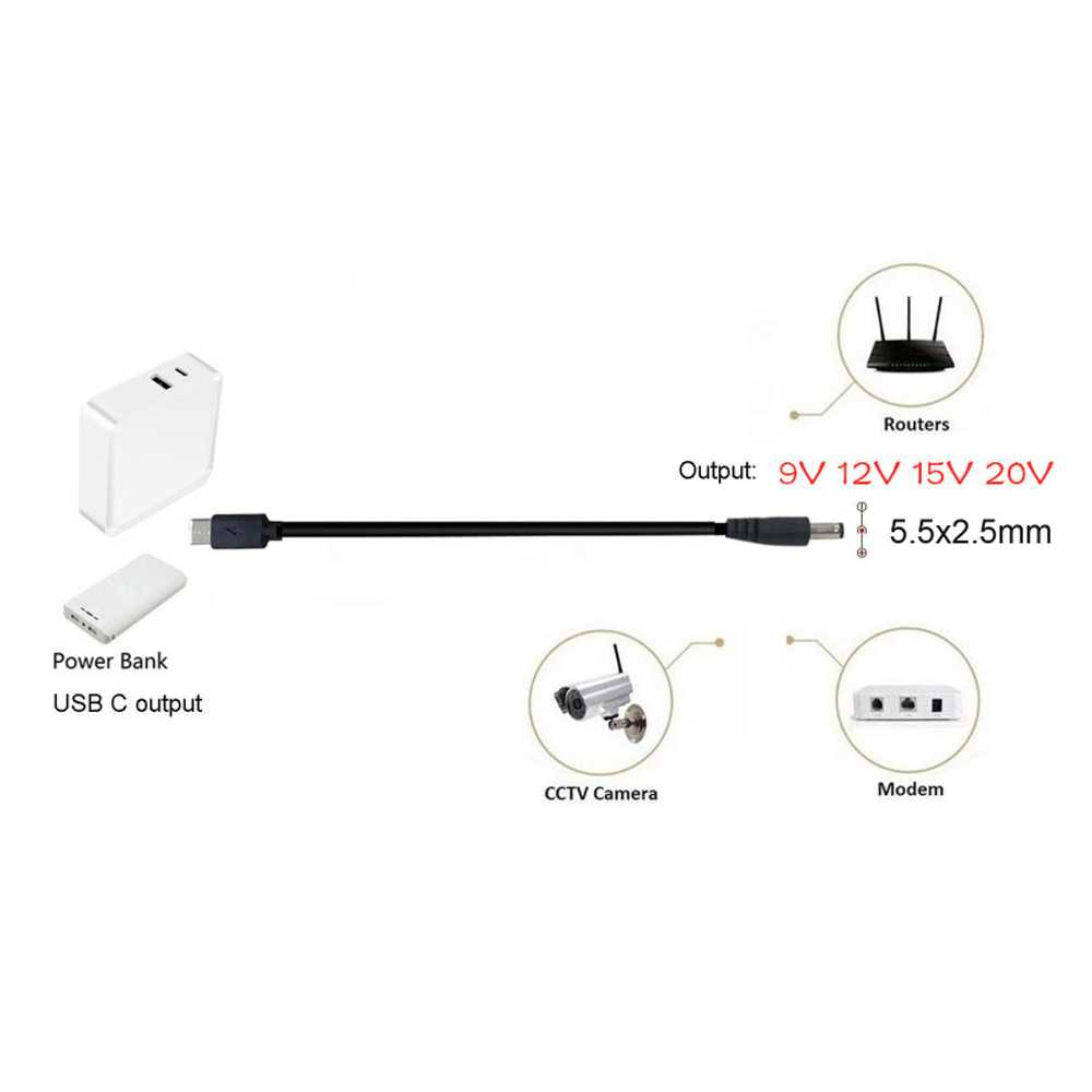 Kabel Power USB Type C to DC 5.5x2.5mm PD Charger Router CCTV Cable Charger Multifungsi Isi Daya Perangkat