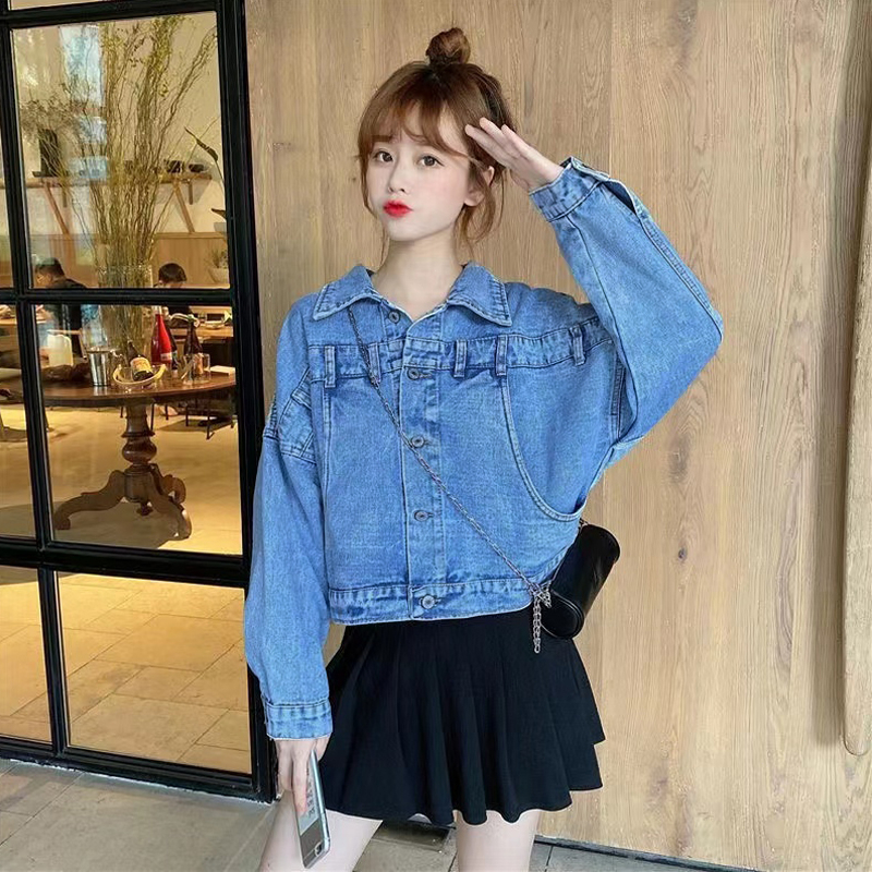 yikoo-Jakets denim desain yang dipersonalisasi longgar pendek coat wanita oversize