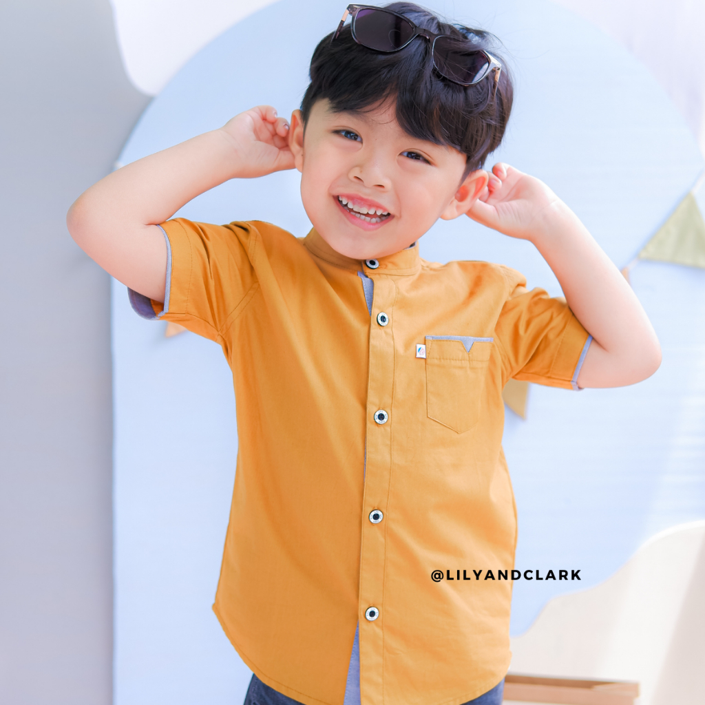 Lily and Clark kemeja anak laki laki lengan pendek warna Mustard KP06