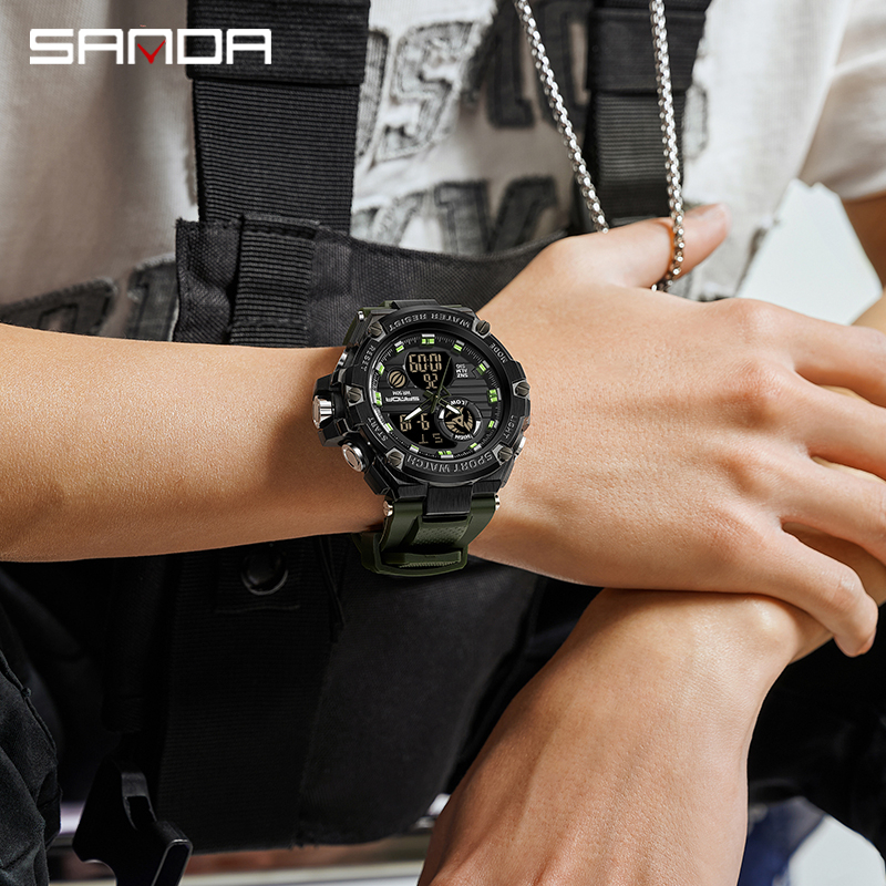SANDA 3196 Jam Tangan Pria Digital Analog Sport EL Backlight Tali Rubber Anti Air WATCHKITE WKOS