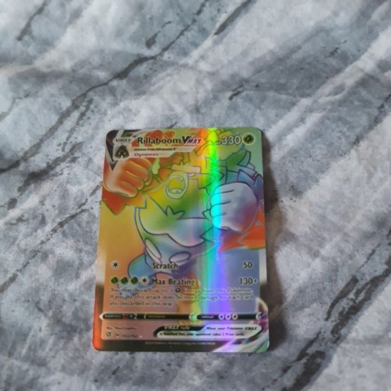 Kartu pokemon rillaboom vmax rainbow