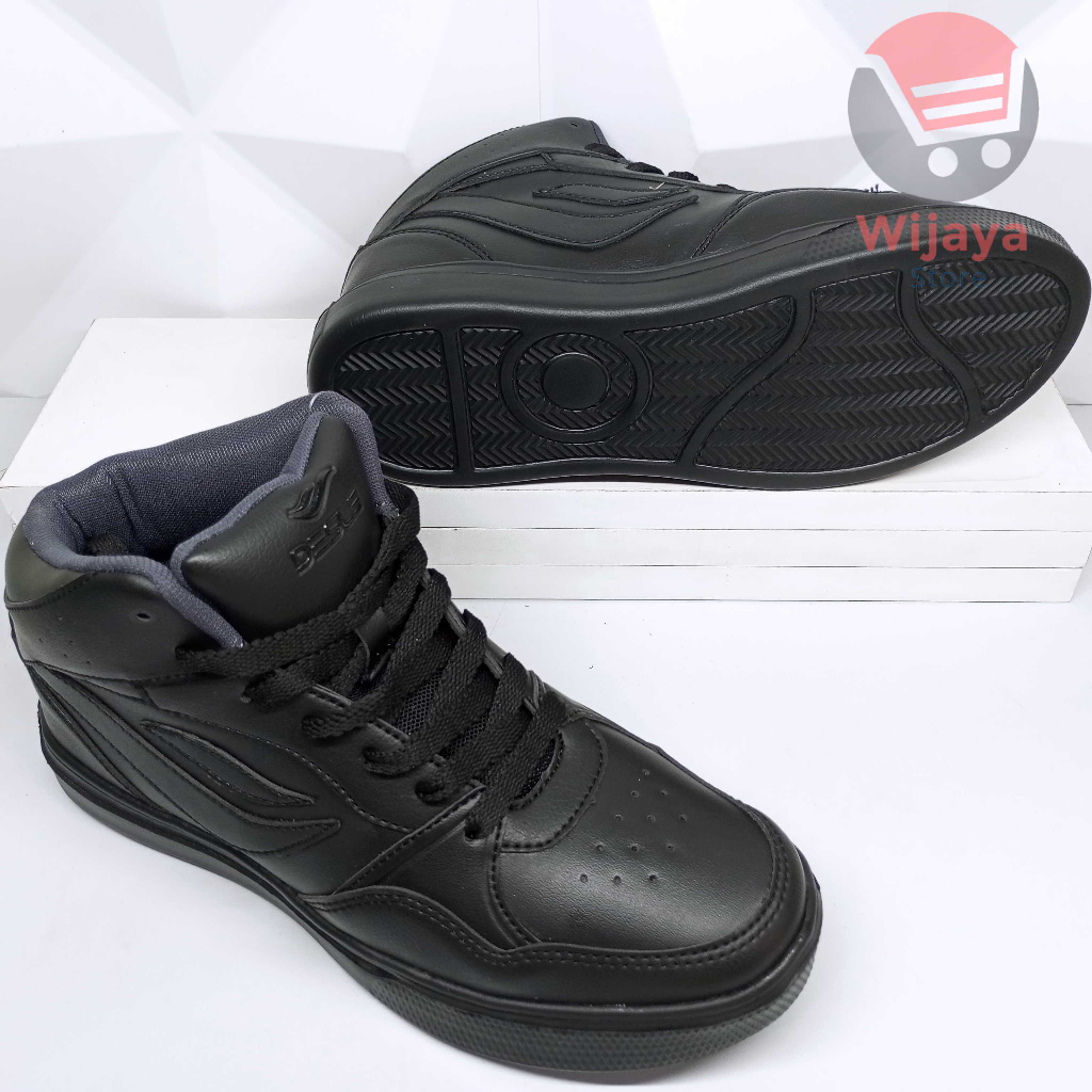 Sepatu Sneaker Sekolah Desle 38-43 - Desain Boot Tinggi Hitam Polos Putih dengan Kombinasi Strap Velcro dan Tali, Kulit Sintetis Premium untuk Penampilan yang Terlihat Mewah dan Elegan KEVIN STEWARD