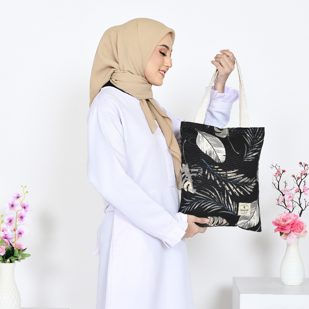 TOTE BAG WANITA RESLETING / TAS TOTEBAG KANVAS JEANS BUAT SHOPPING DAN KULIAH TB 004