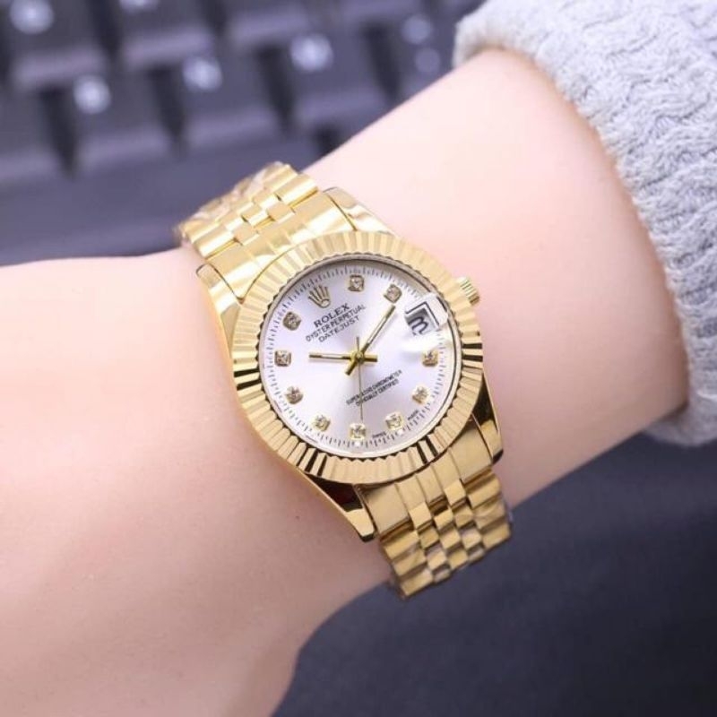 bisa cod!! Jam Tangan Wanita Kecil Mewah Rantai Stainles Tanggal Aktif/ fhasion rolex wanita Free Bok TERMURAH