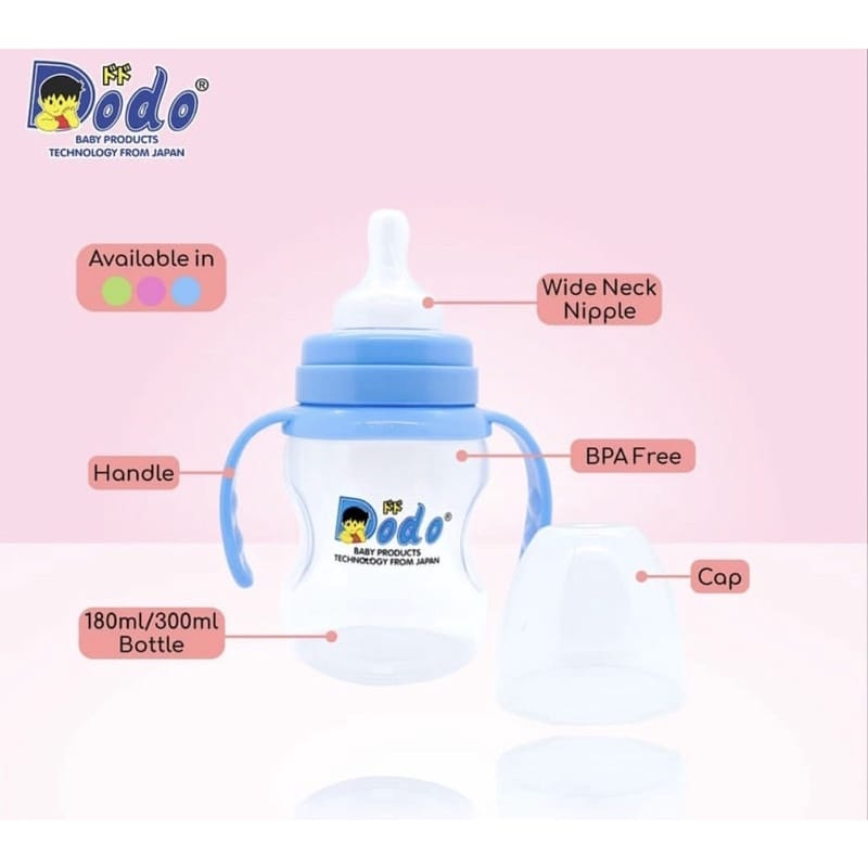 Dodo Deluxe Bottle With Handle DBP010 - Botol Susu 180ML WIDE NECK