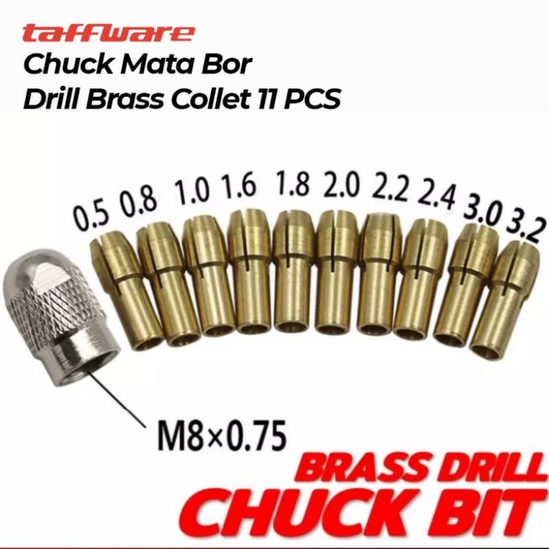 11Pcs Best Quality Mata Bor Chuck Drill Brass Golden