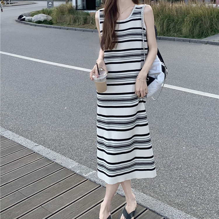 yikoo-Maxi dress gaun tanpa lengan rajutan korea dres wanita