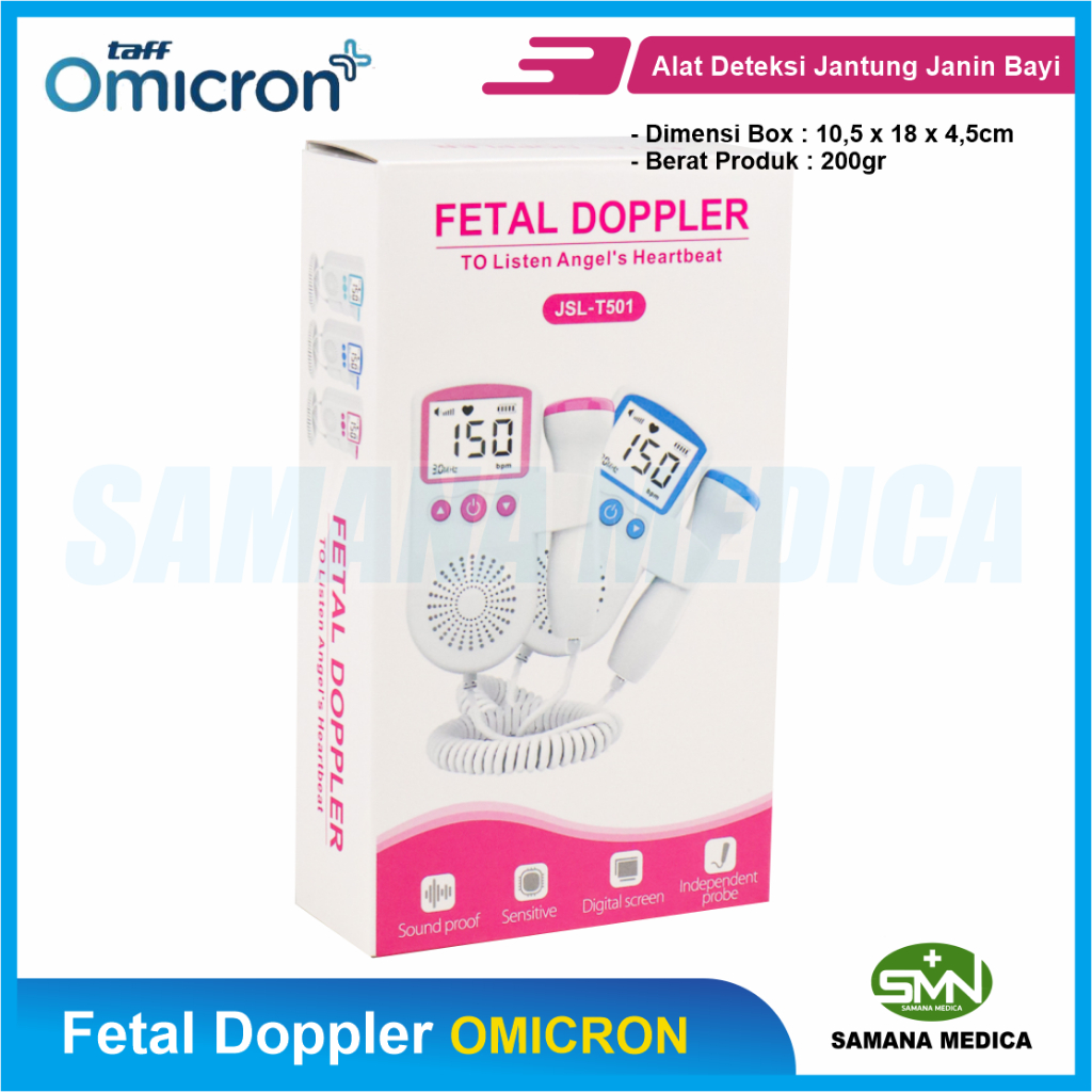 Alat Deteksi Jantung Janin Bayi Fetal Doppler Taff Omicron JSL-T501 - Warna Pink Putih- FREE BATERAI