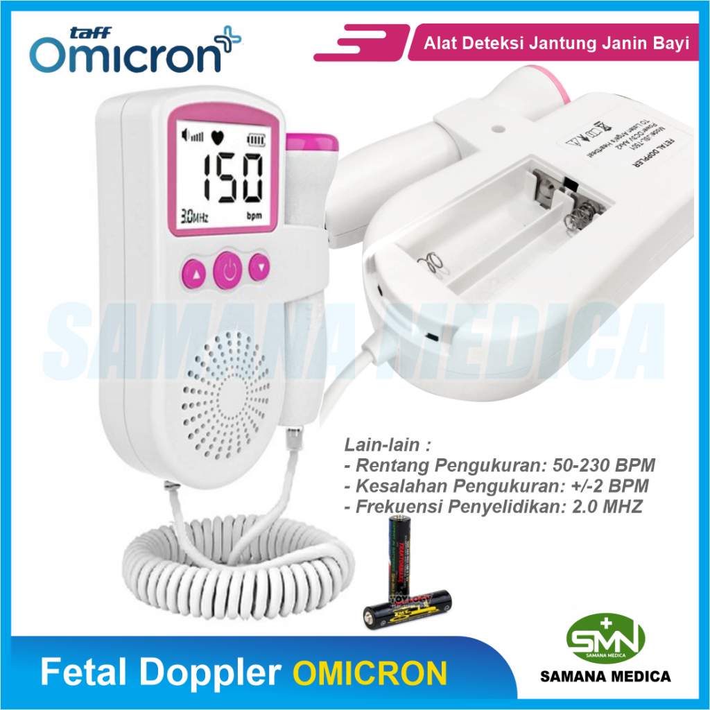 Alat Deteksi Jantung Janin Bayi Fetal Doppler Taff Omicron JSL-T501 - Warna Pink Putih- FREE BATERAI