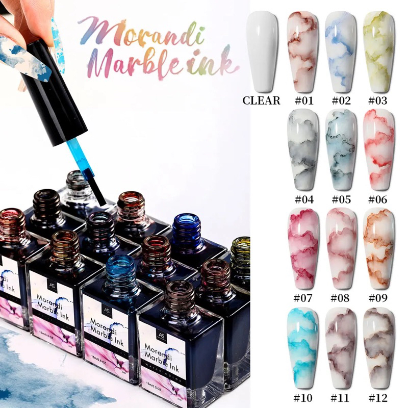 AS Morandi Blooming Gel Nail Polish Magic Water Color Blossom Marble ink Soak Off UV Gel Varnish