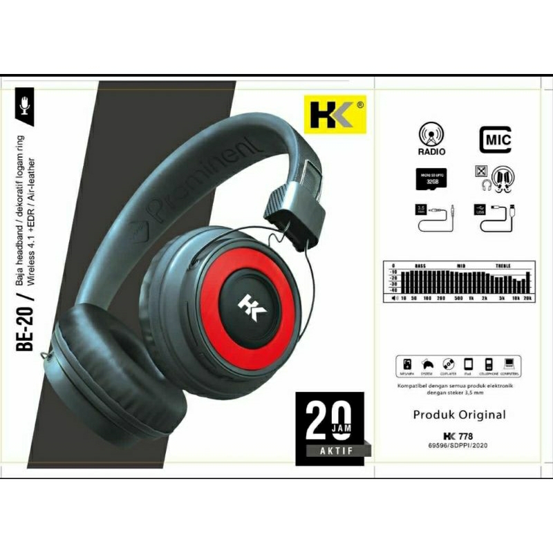 HeadPhone Bluetooth Super Bass HK BE-20
