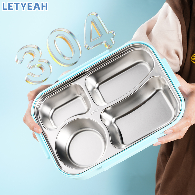 letyeah Lunch box stainless 4 skeat anti tumpah dan tahan panas kotak makan set tas/mangkuk sup/tempat bekal makan