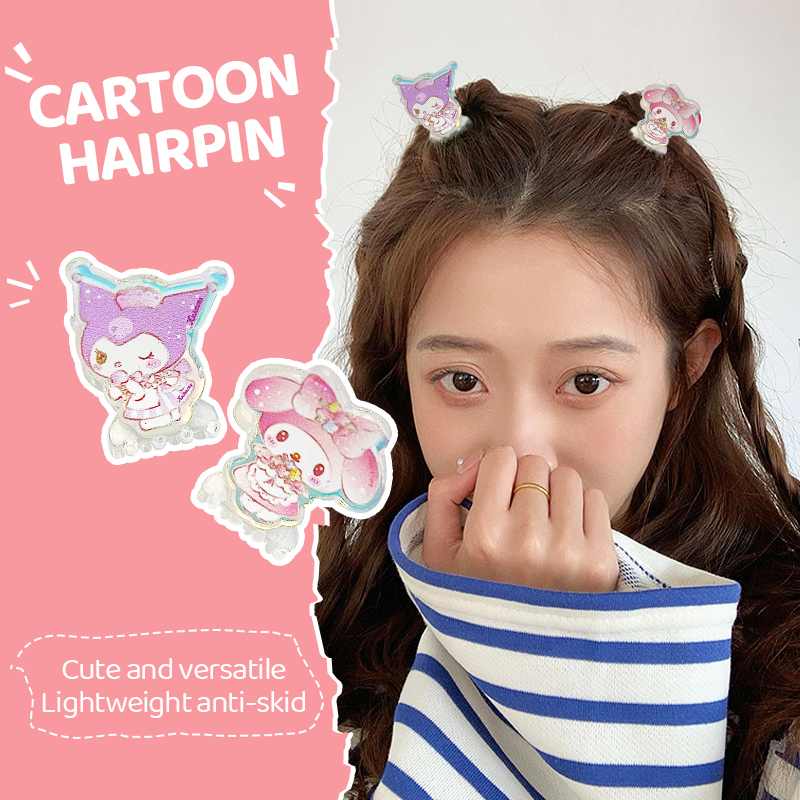 COD❤️Klip Poni Mini Kartun Karakter Laser Sanrio Kuromi Melody Korea Fahion Lucu Gaya Aksesoris Rambut-A.one